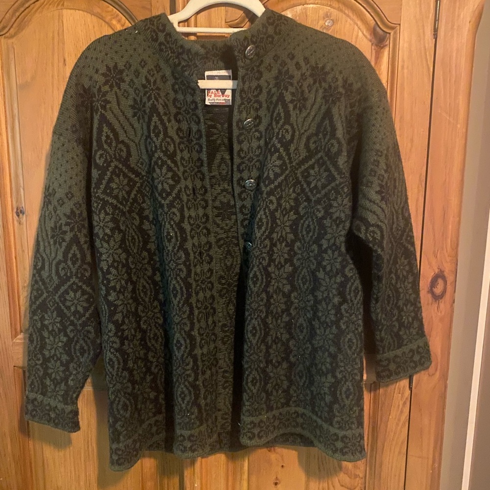 Dale of Norway Dark Green and Black Wool Knit Cardigan